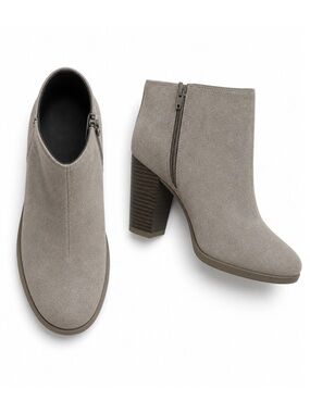 Old Navy Taupe Faux Suede Heeled Ankle Booties Side Zip Womens Size 10